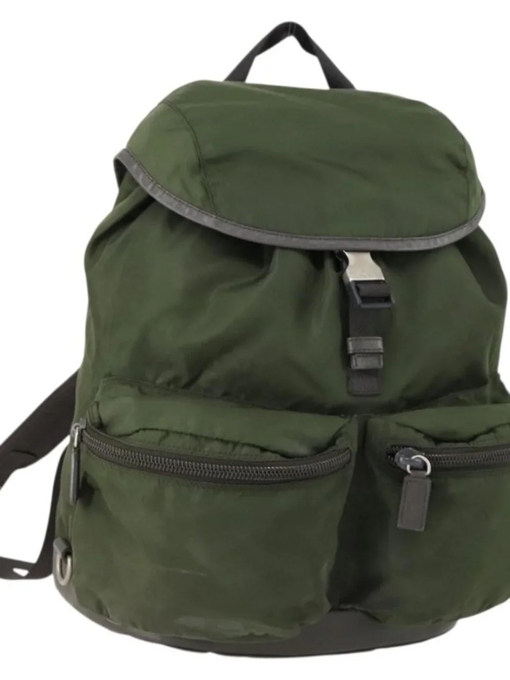 PRADA Backpack Nylon Khaki Silver Auth 156120